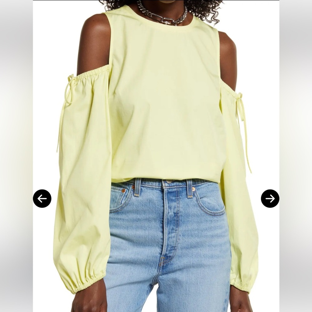 NEW Open Edit Cold Shoulder Cotton Poplin Shirt - Yellow Elfin